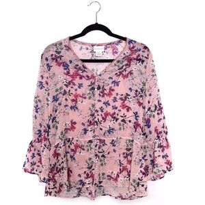 Pink Floral Boho Blouse Size Medium
